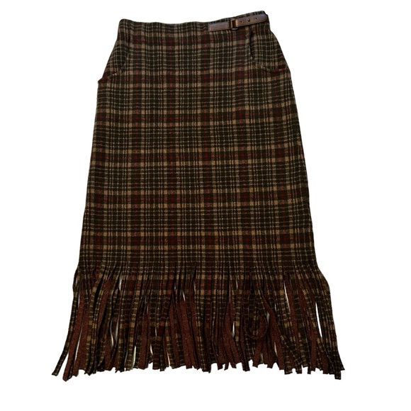 Double RL RRL Fringe Plaid Wool Skirt, Sz 4 - Picture 6 of 16